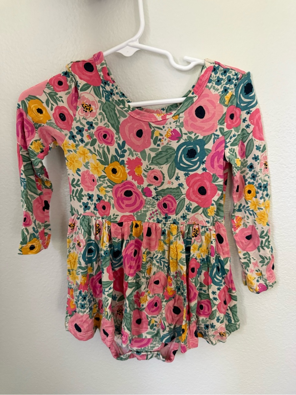 Girls Floral Long-Sleeve Dressnonesie - Pink & Teal